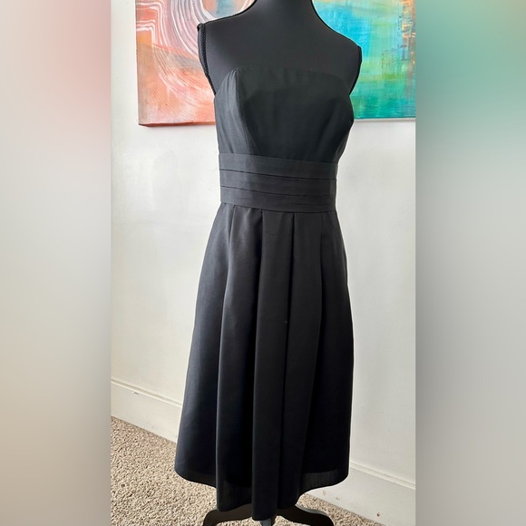 Elegant Anne Taylor little black silk strapless dress Midi length Prom, event - Picture 1 of 9
